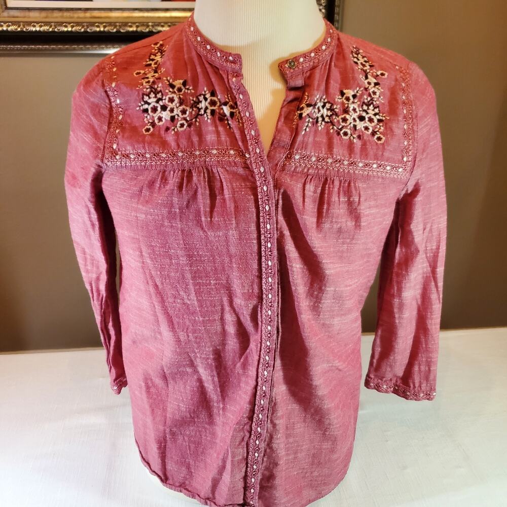 St. Johns Bay Womens Small Rose Pink Textured Short Sleeve Top Shirt
